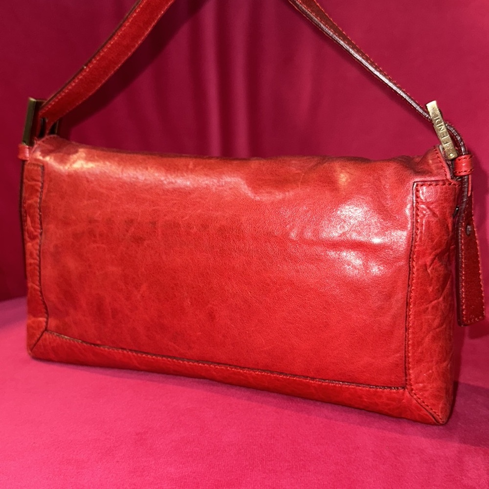 Fendi red leather whipstitch mama baguette shoulder crossbody convertible bag - Picture 5 of 16
